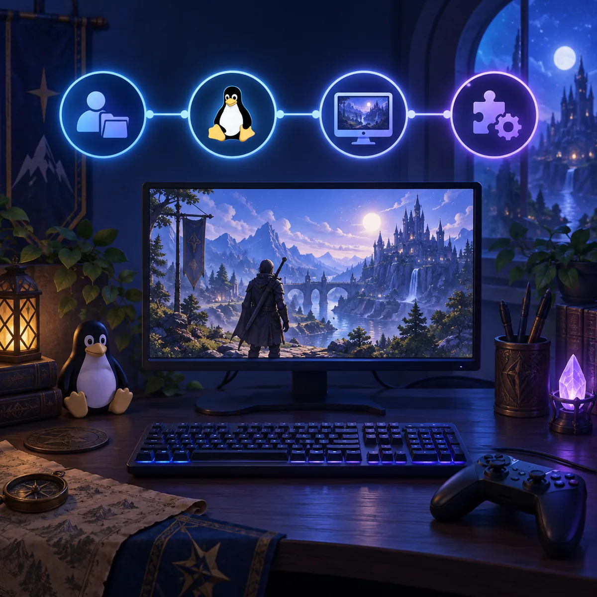 Fluxo editorial de diagnóstico Linux da conta e launcher até o jogo e plugins